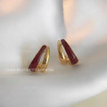 Hong Kong Retro 14K Gold Plated Copper Wine Red Enamel Geometric Hoop Stud Earrings For Women