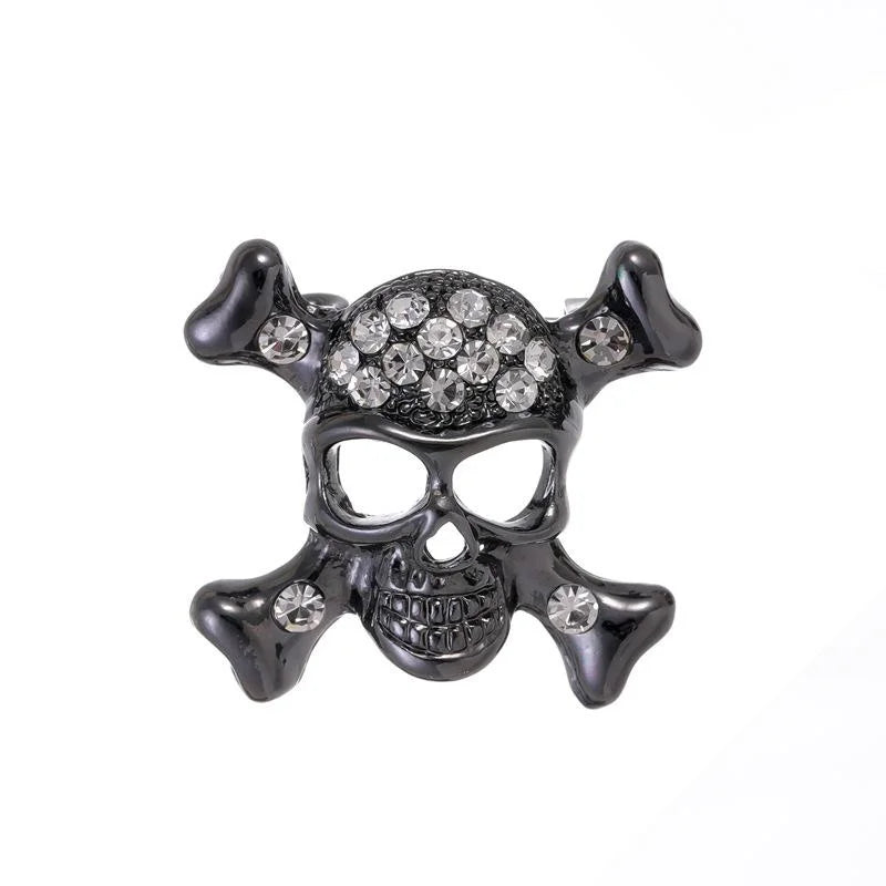 Vintage Punk Skull Crossbones Rhinestone Alloy Brooch, Halloween Lapel Pin And Suit Accessory Gift