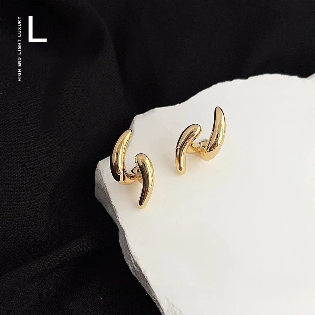 Designer Minimalist Geometric Line Stud Earrings, 14K Plated Copper