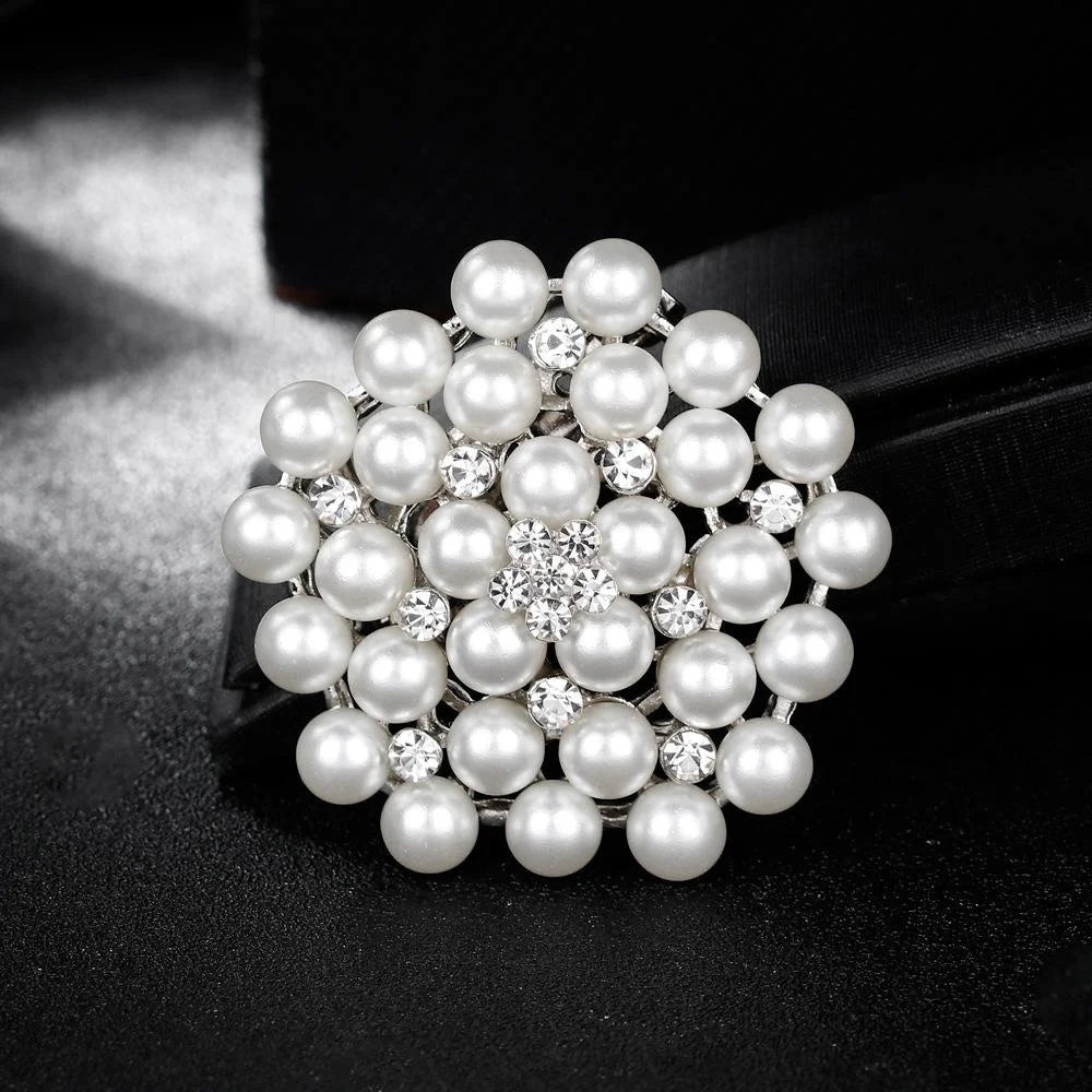 Elegant Multi Pearl Rhinestone Flower Brooch, Gold Tone Alloy Lapel Pin Corsage Suit Accessory Gift
