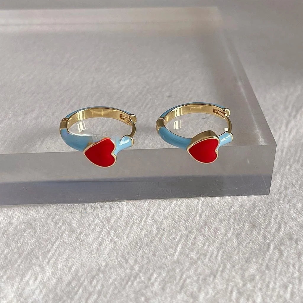 14K Gold Plated Copper Enamel Heart Drop Earrings, Trendy Summer Jewelry