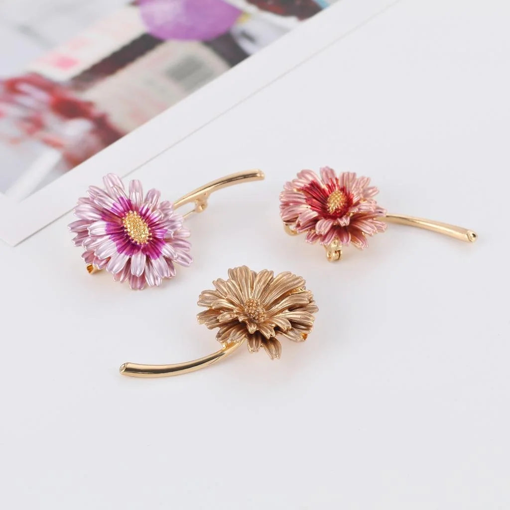 Cute Korean Style Enamel Daisy Flower Alloy Brooch For Women, Elegant Floral Lapel Pin Suit Accessory Gift