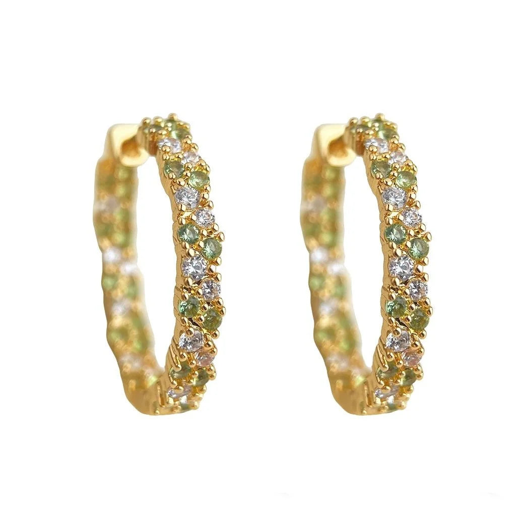 Light Luxury Forest Style Micro Pave Colorful Zircon Geometric Round Copper Drop Earrings
