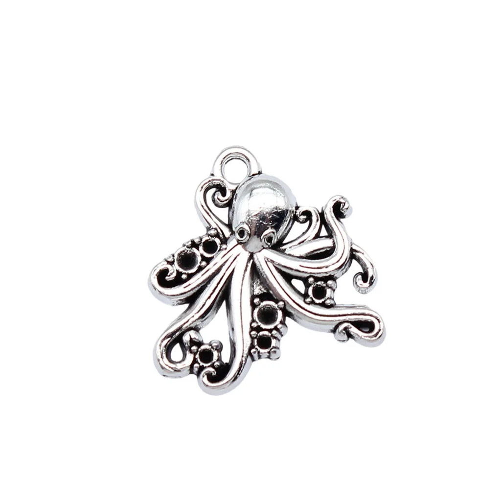 21x21mm 2.2g Antique Silver Zinc Alloy Octopus Fish Charm Pendant for DIY Necklace Bracelet Jewelry Making