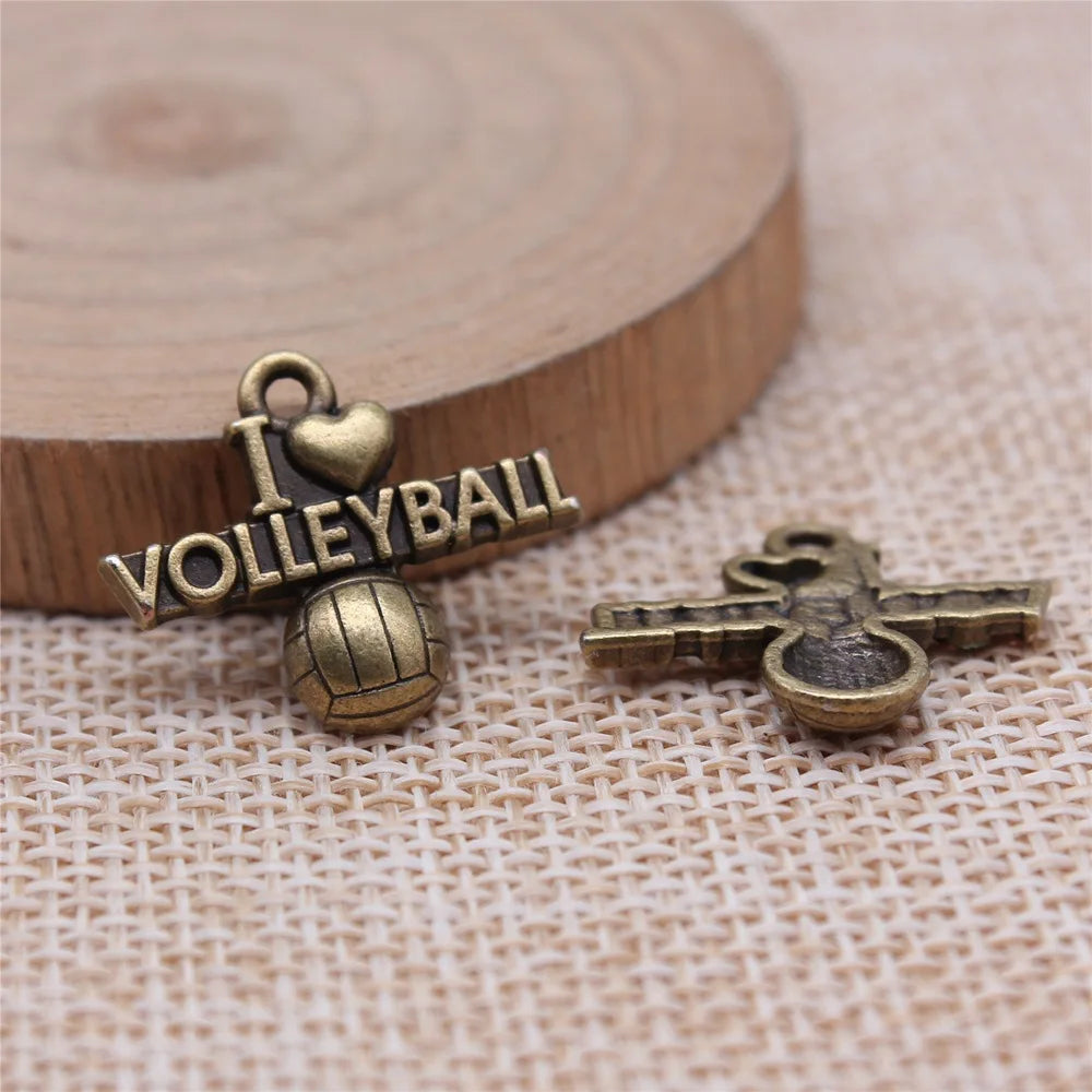 22x18mm 1.67g Multicolor Zinc Alloy I Love Volleyball Sports Charm Pendant for Bracelet Necklace Making