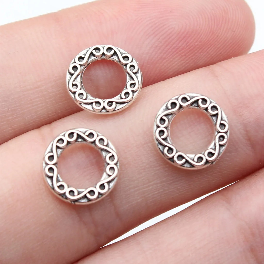 10x10mm 0.47g Antique Silver Zinc Alloy Patterned Round Ring Charm Pendant for DIY Jewelry Making