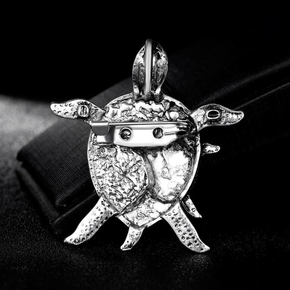 Vintage Turtle Mother Of Pearl Shell Rhinestone Alloy Brooch For Women, Elegant Lapel Pin Suit Gift