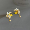 Cute Banana Stud Earrings Copper Zircon Micro Pave Hand Painted Enamel Fruit Jewelry