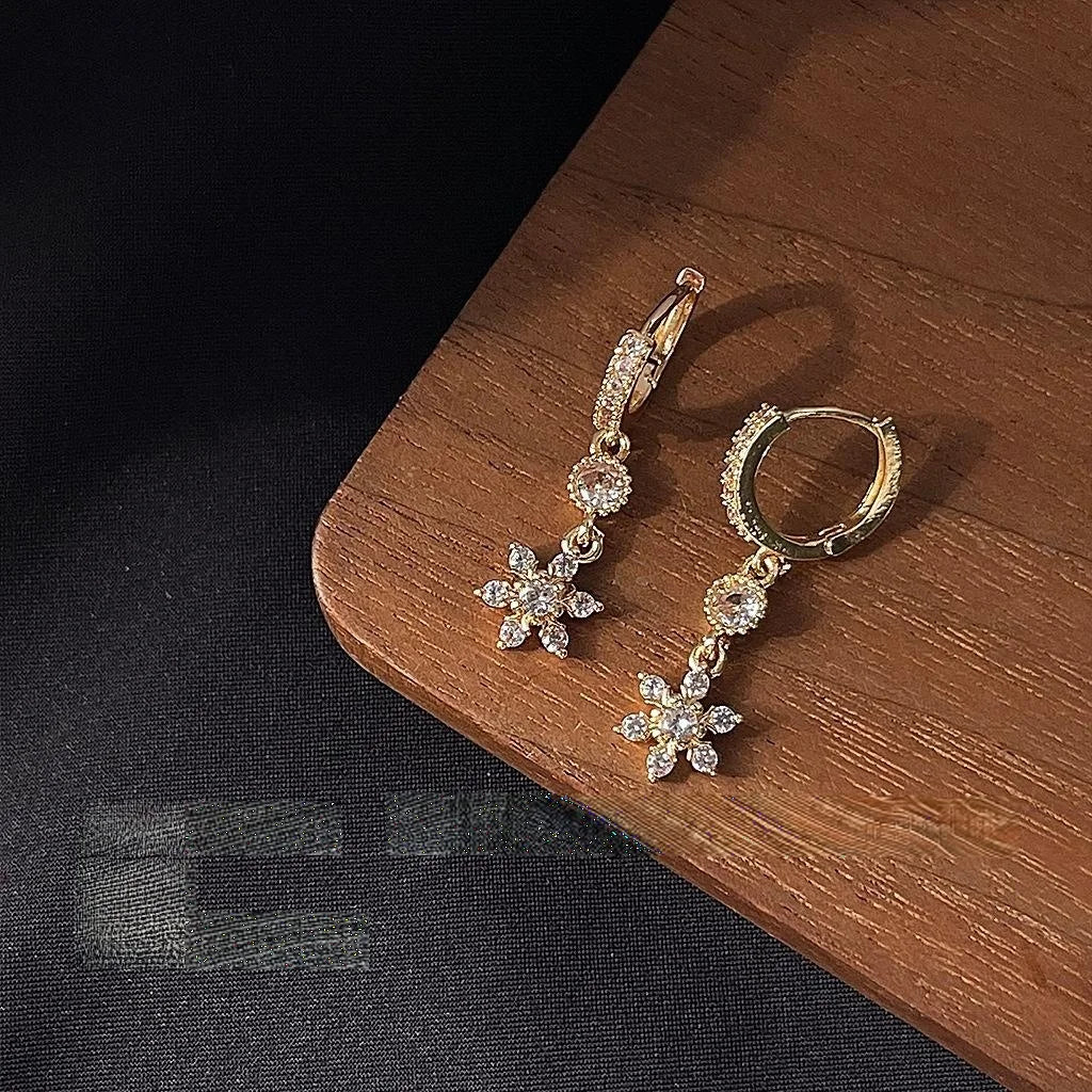 Vintage Palace Style Copper Micro Pave Zircon Flower Drop Earrings For Elegant Banquets