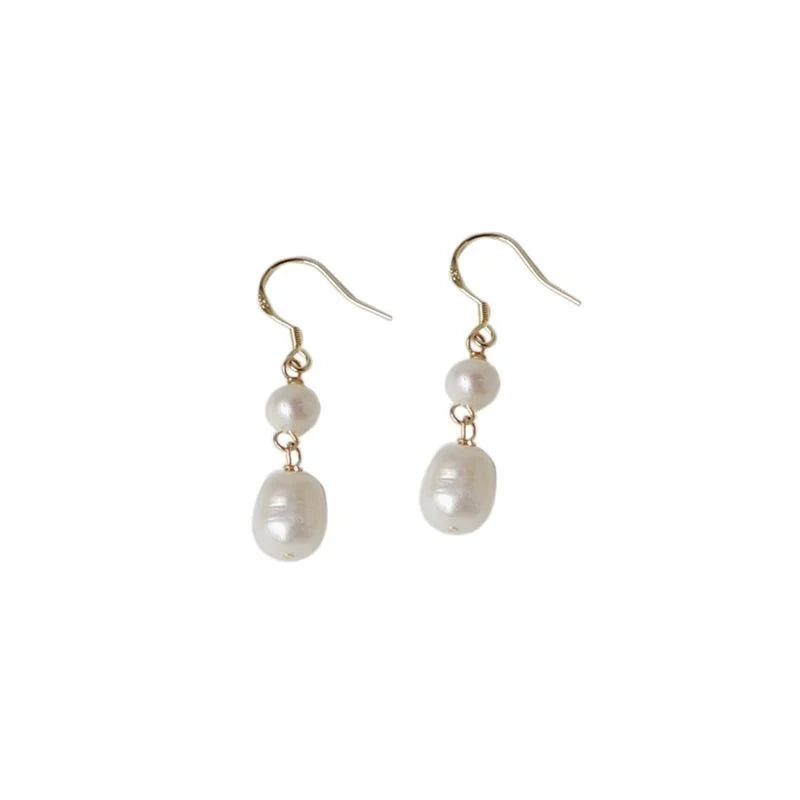 Natural Freshwater Pearl Drop Earrings With Silver Plated Posts, Vintage Baroque Geometric Jewelry