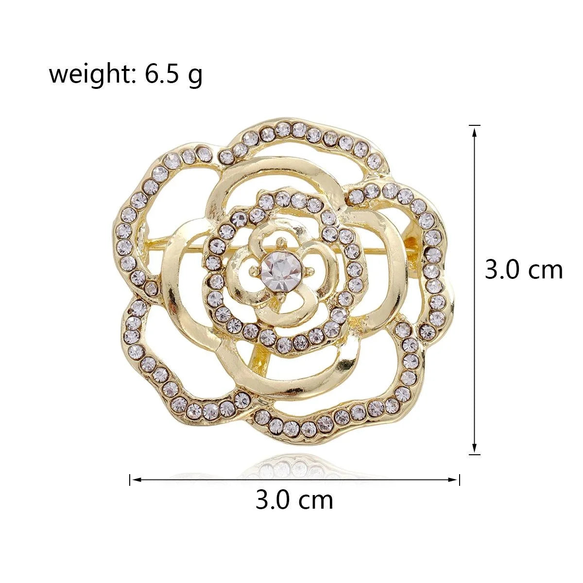 Elegant Gold Tone Rhinestone Camellia Flower Hollow Brooch, Luxury Women's Lapel Pin Corsage Suit Accessory Gift
