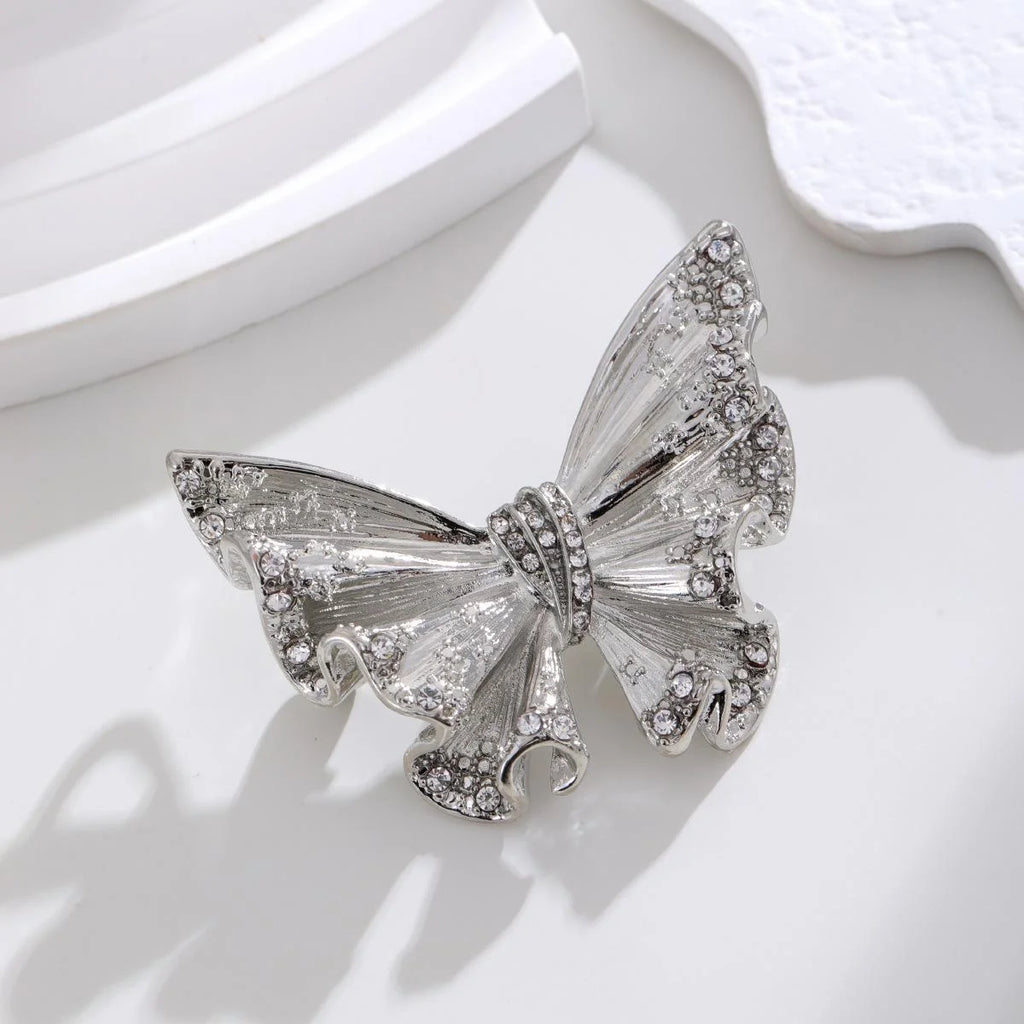 Elegant Gold Alloy Enamel Butterfly Brooch With Rhinestones, Women's Lapel Pin Suit Accessory Gift