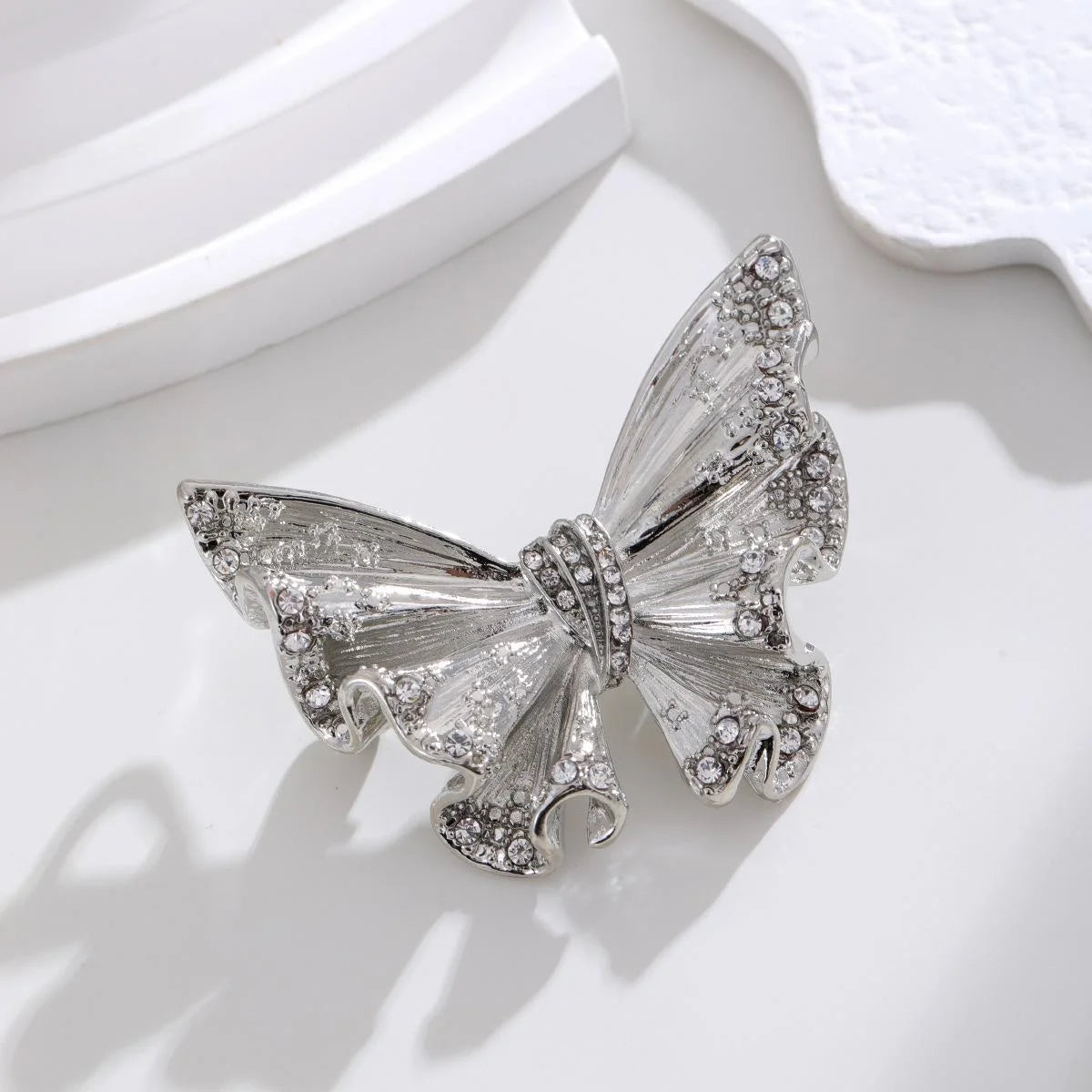 Elegant Gold Alloy Enamel Butterfly Brooch With Rhinestones, Women's Lapel Pin Suit Accessory Gift