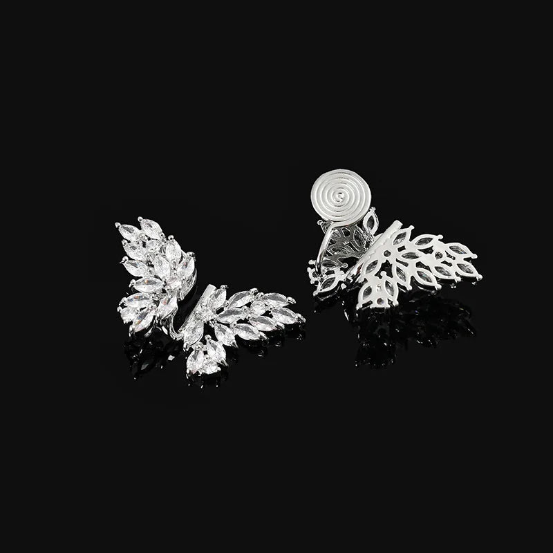 Elegant Luxury Alloy Zircon Butterfly Swirl Stud & Clip On No Piercing Statement Ear Cuff Earrings