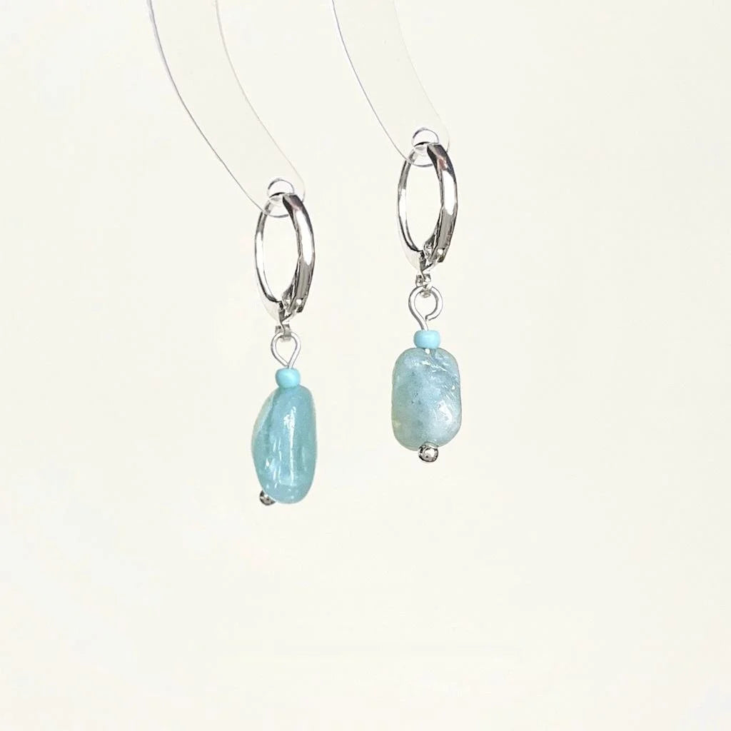 Fresh Blue Crystal Chip Drop Earrings Copper Irregular Geometric Natural Stone Vacation Style