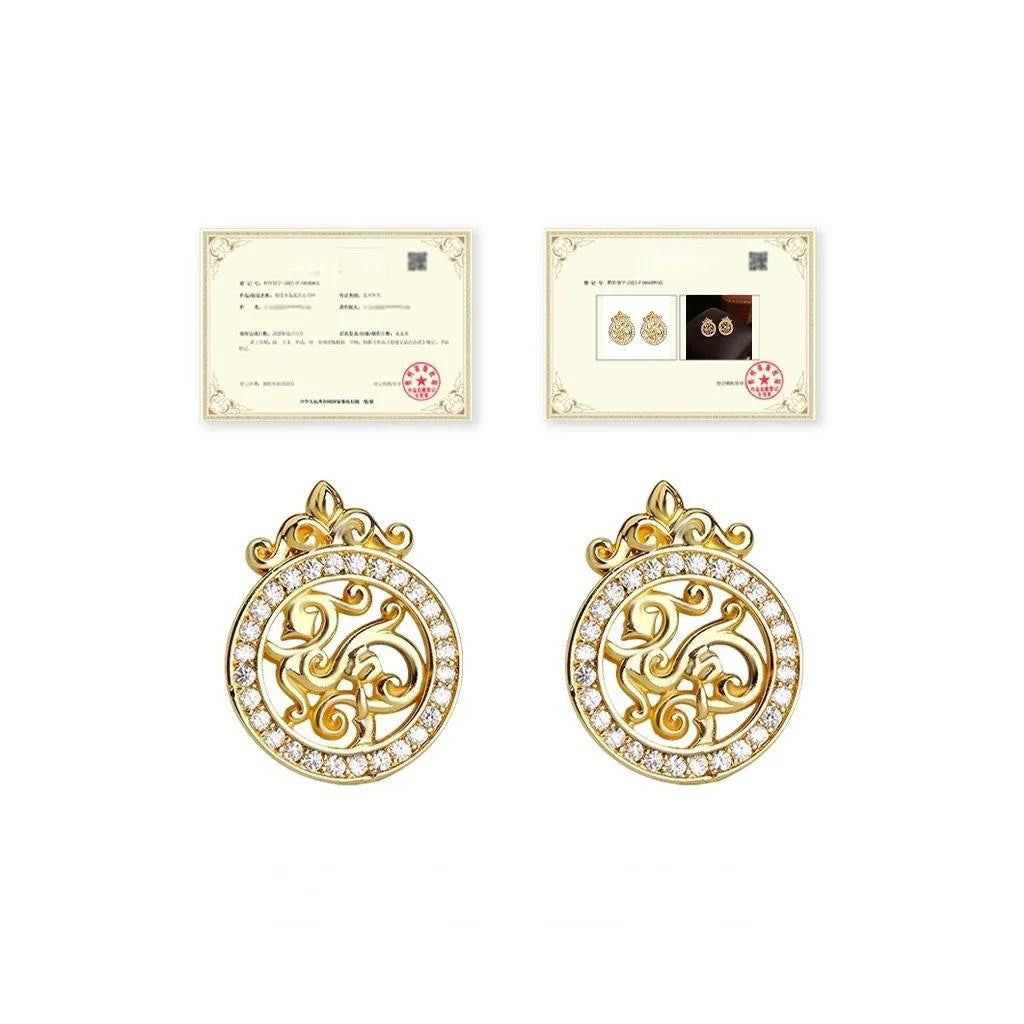 Old Money Style Micro Pave Zircon Geometric Auspicious Pattern Copper Stud Earrings