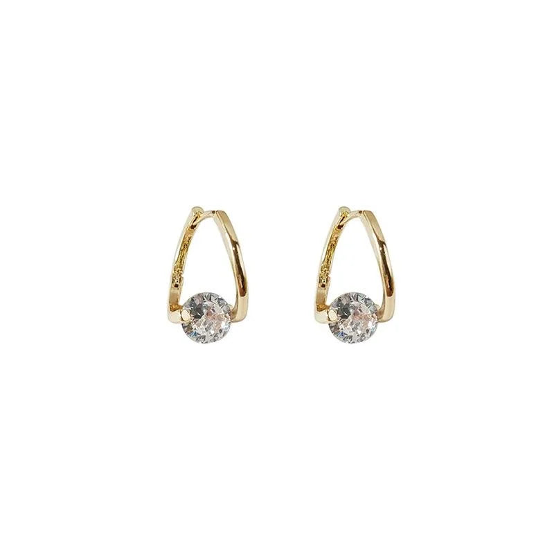 14K Gold Plated Zircon Round Geometric Stud Earrings Minimalist Korean Japanese Style