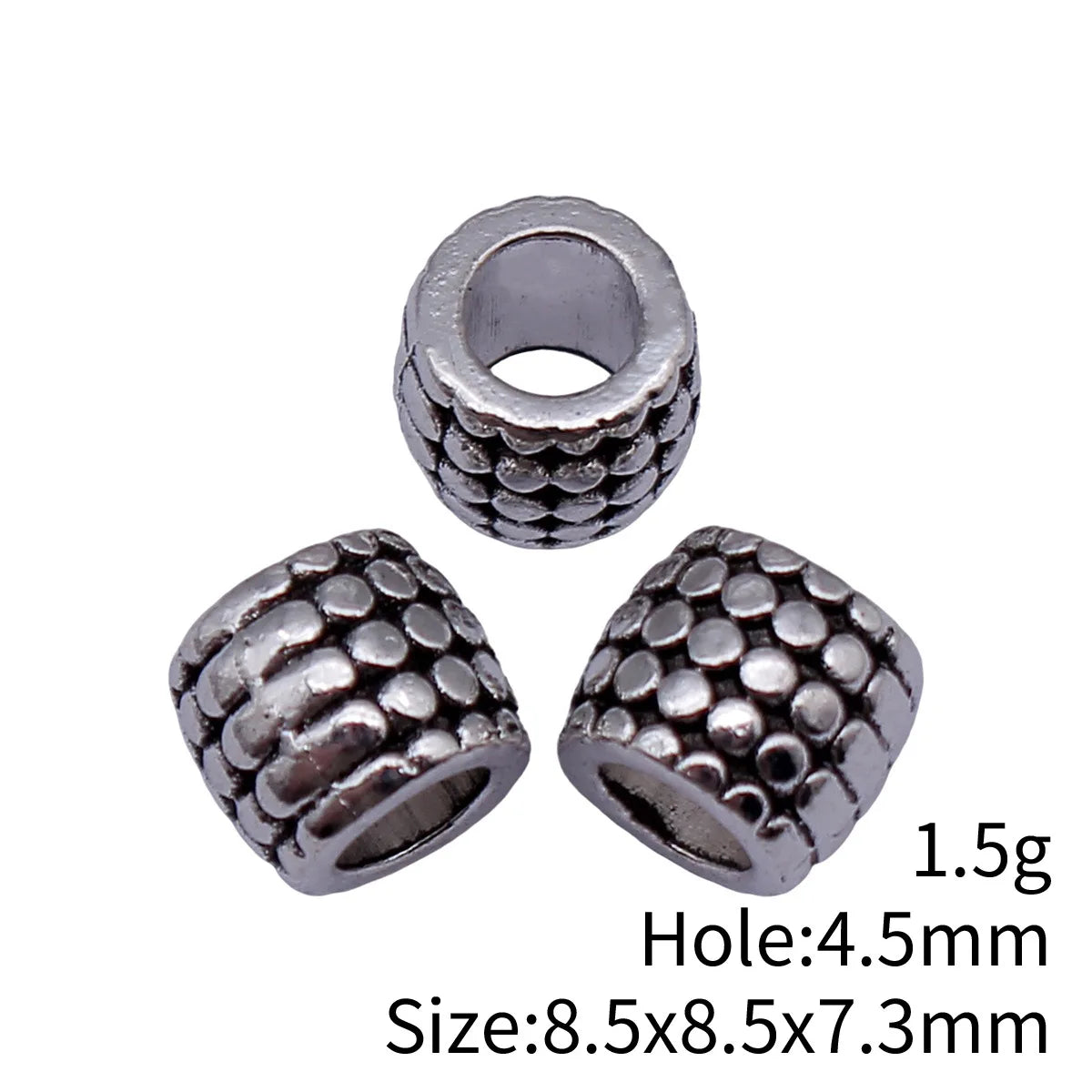 8.5x8.5x7.3mm 1.5g Antique Silver Zinc Alloy Polka Dot Large Hole Spacer Beads for DIY Bracelet Making