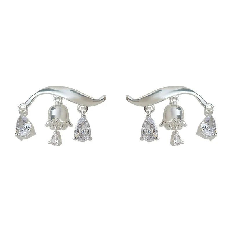Light Luxury Copper Lily Of The Valley Flower Micro Pave Zircon Tassel Drop Earrings