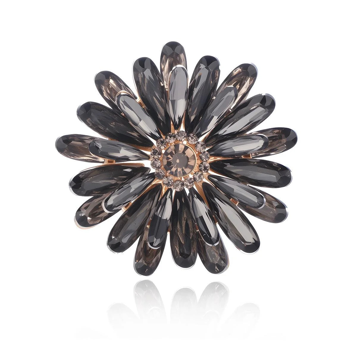 Elegant Double Layer Sunflower Rhinestone Brooch, Smoky Crystal Flower Lapel Pin Corsage Suit Accessory