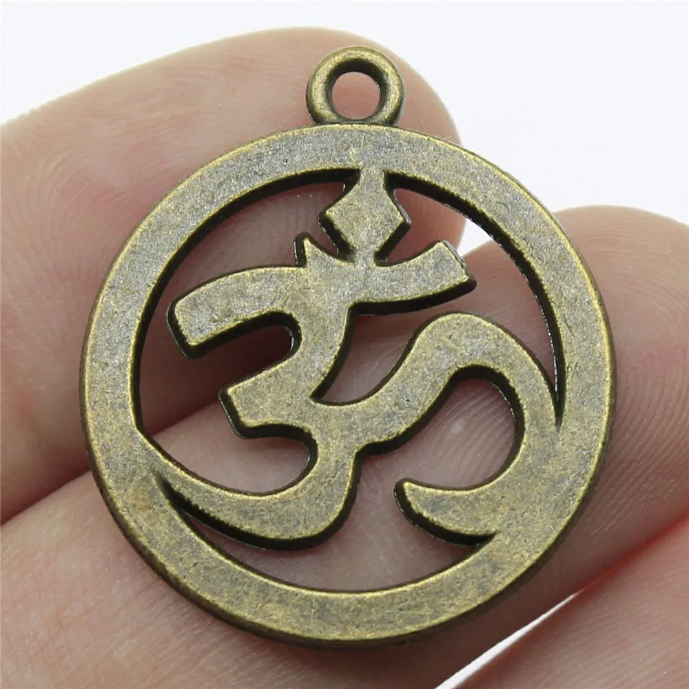 25mm 3.8g Multicolor Zinc Alloy OM Symbol Charm Pendant for DIY Yoga Necklace Jewelry Making