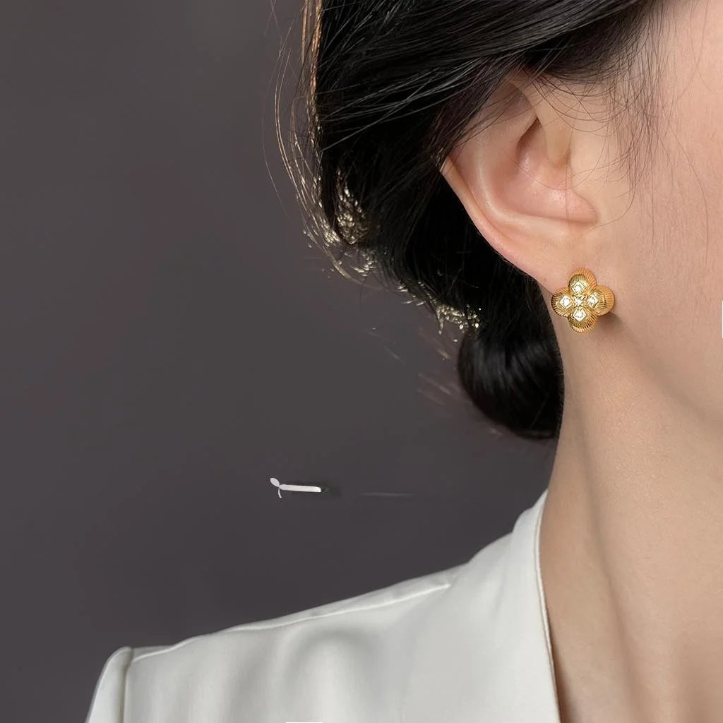 Light Luxury Korean Flower Micro Pave Zircon Copper Stud Earrings