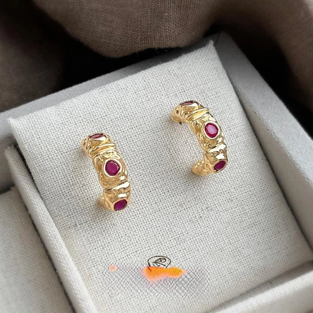 Vintage Style Copper C-Shaped Hoop Earrings French Textured Geometric Luxury Ear Jewelry