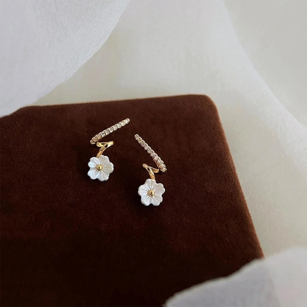 Sweet Peach Blossom Micro Pave Zircon Copper Stud Earrings Fresh Floral Line Design