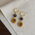 Vintage Oil Painting Style Tiger Eye Stone Enamel Geometric Long Drop Earrings for Women
