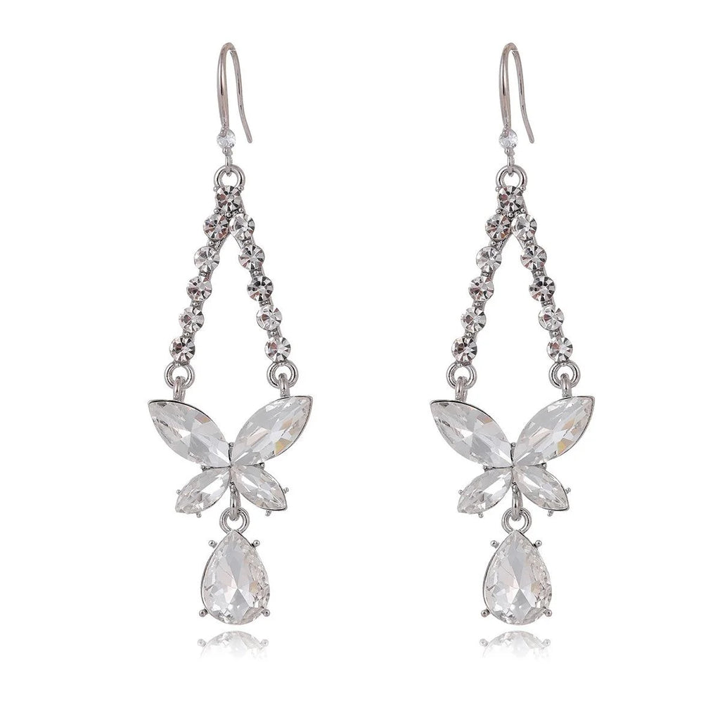 Luxury Red Zircon Bow Tassel Drop Earrings With Butterfly Crystal Pendant For Wedding Party Gift