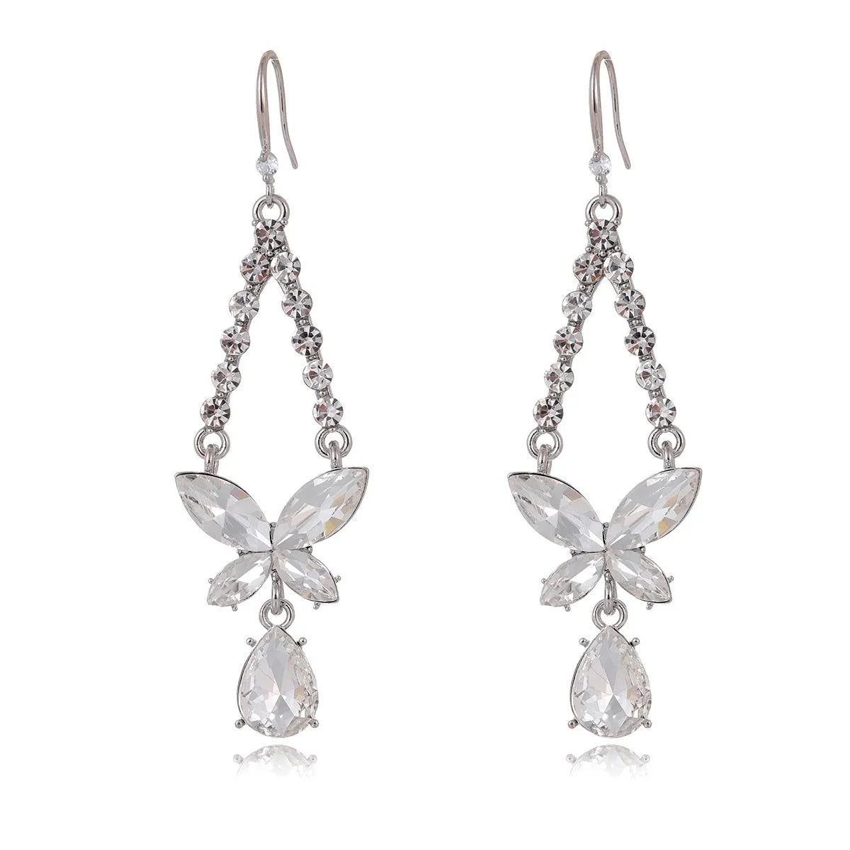 Luxury Red Zircon Bow Tassel Drop Earrings With Butterfly Crystal Pendant For Wedding Party Gift