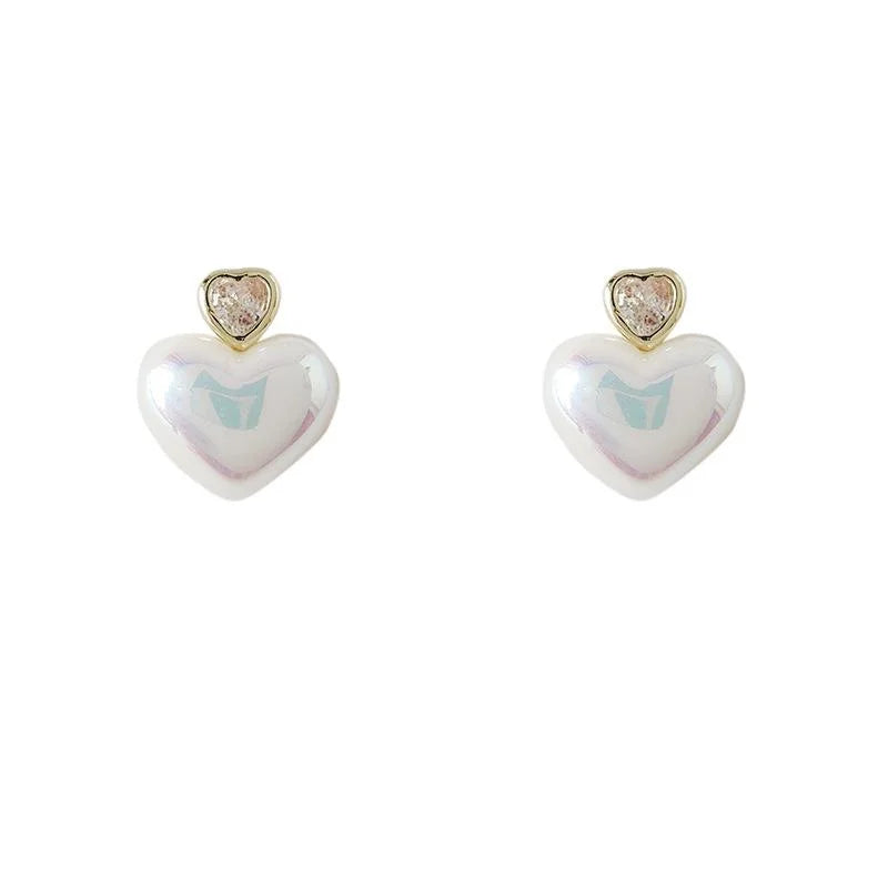 Korean Japanese Sweet Heart Zircon 14K Plated Copper Stud Earrings