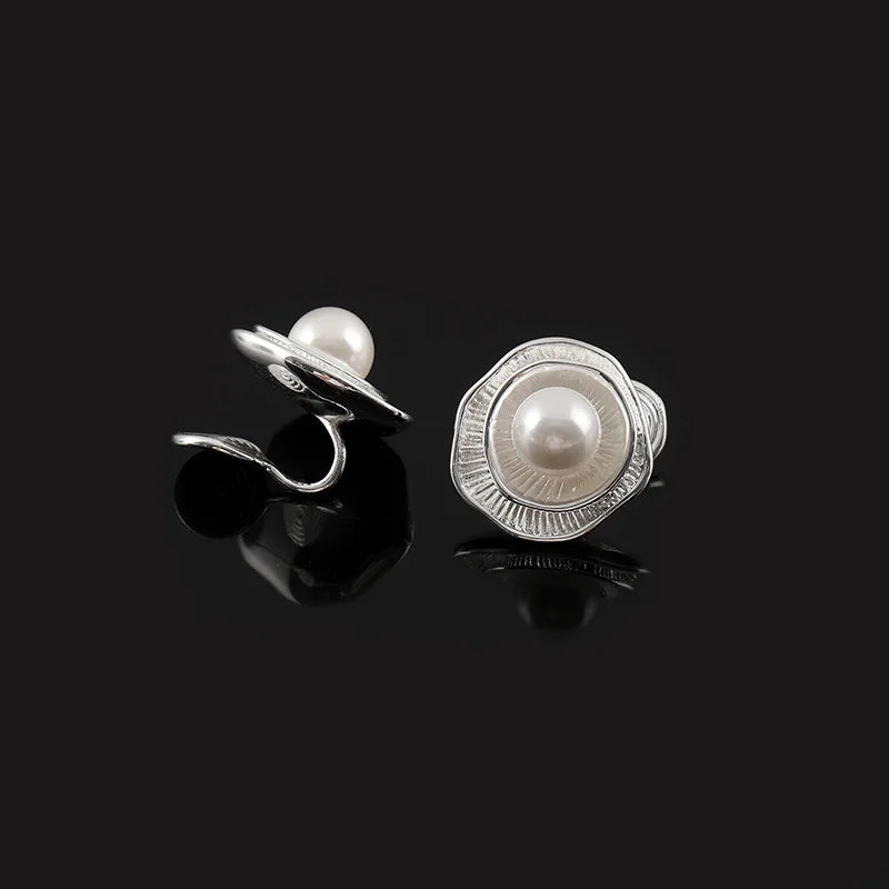 Vintage Seashell Spiral Faux Pearl Alloy Stud & Clip On No Piercing Elegant Niche Design Earrings