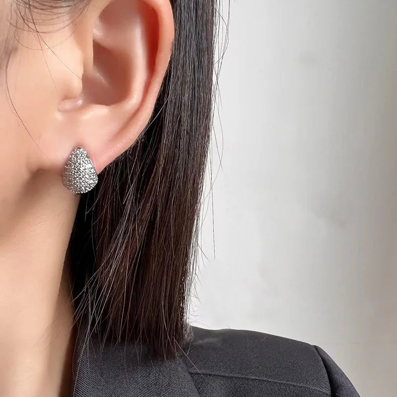 Elegant Teardrop Micro Pave Zircon Stud & Clip On No Piercing Light Luxury Commuter Earrings