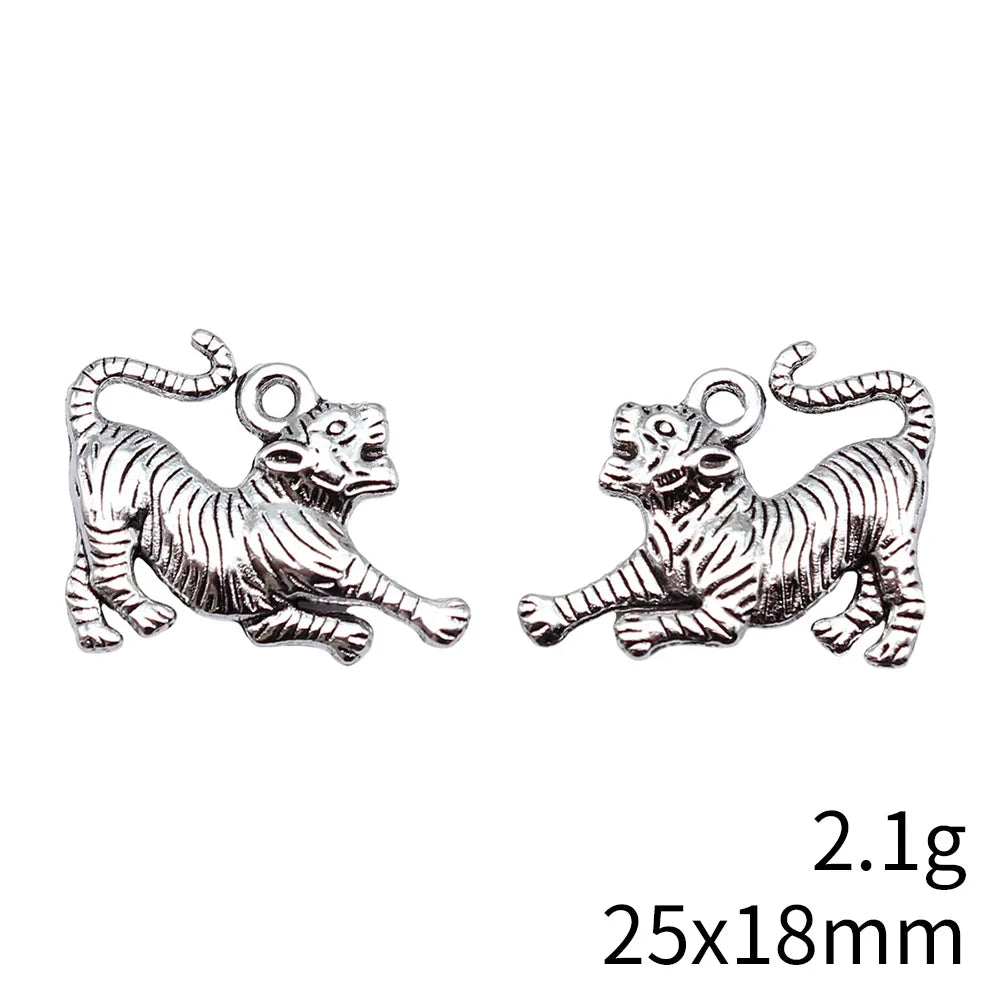 25x18mm 2.1g Antique Silver Zinc Alloy Tiger Charm Pendant for DIY Necklace Bracelet Jewelry Making