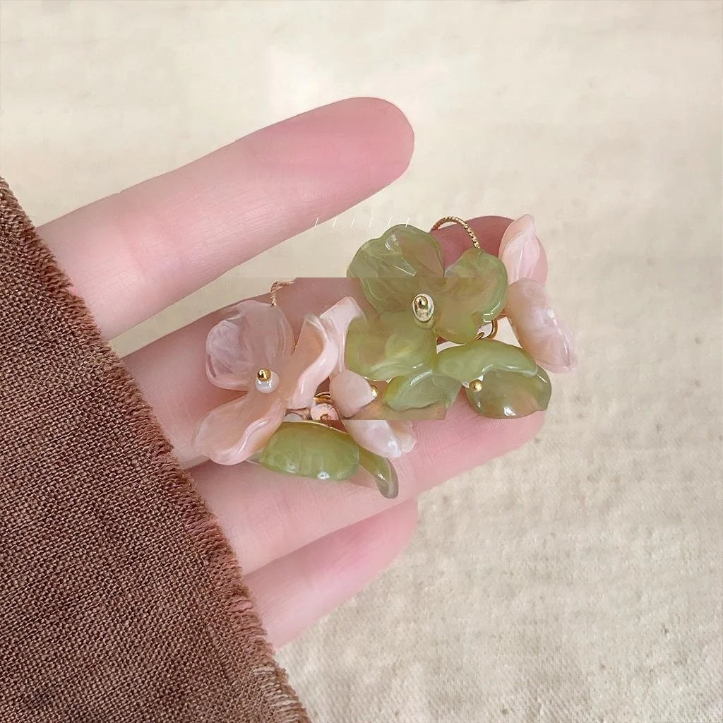 Forest Style Handmade Resin Flower Drop Earrings For Women Elegant Summer Jewelry