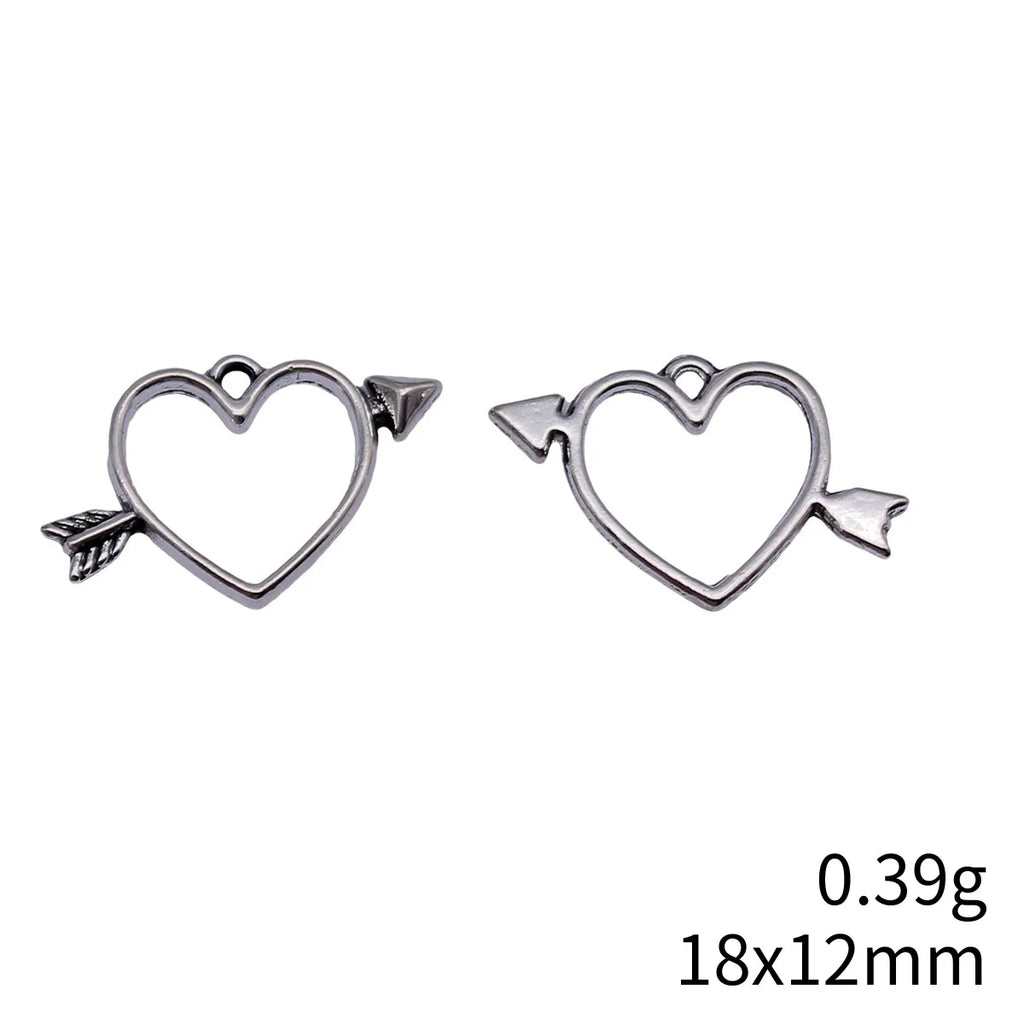 18x12mm 0.39g Antique Silver Zinc Alloy Bow and Arrow Heart Charm Pendant for DIY Jewelry Making