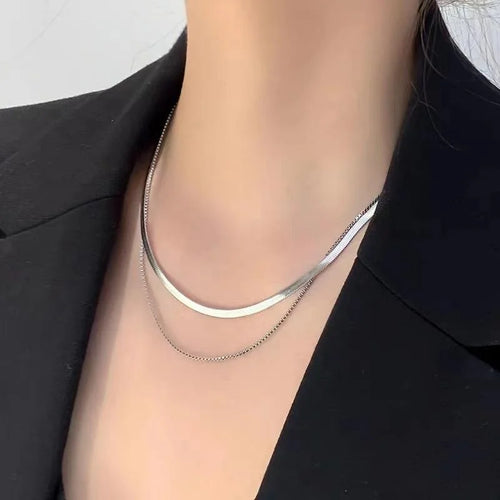 Titanium Steel Double Layer Snake Bone Chain Necklace Geometric Trendy Choker Sweater Chain