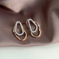 French Vintage Two Tone Copper Micro Pave Zircon Geometric Irregular Hollow Line Drop Earrings