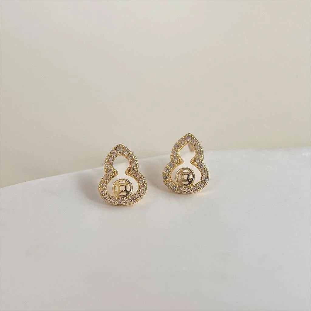 Mini Gourd Geometric Zircon Copper 14K Plated Minimalist Stud Earrings