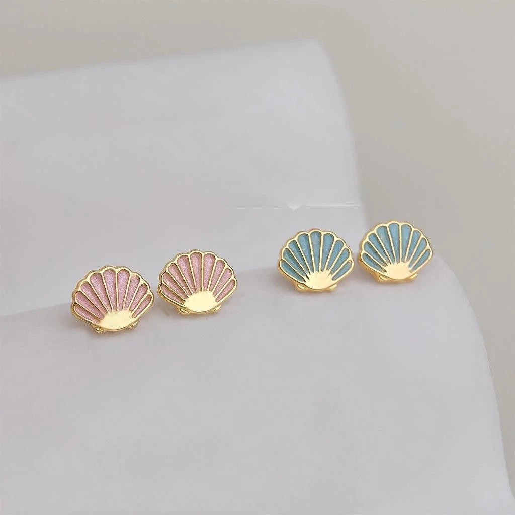 Sweet Geometric Shell Stud Earrings Eco-Friendly Copper Handmade Enamel Summer Jewelry
