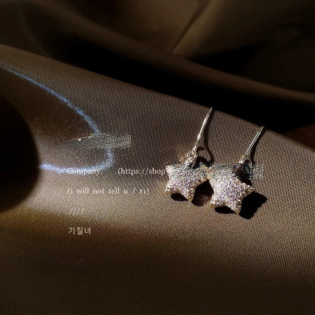 14K Gold Plated Copper Mini Star Drop Earrings Micro Pave Zircon Korean Minimalist Jewelry