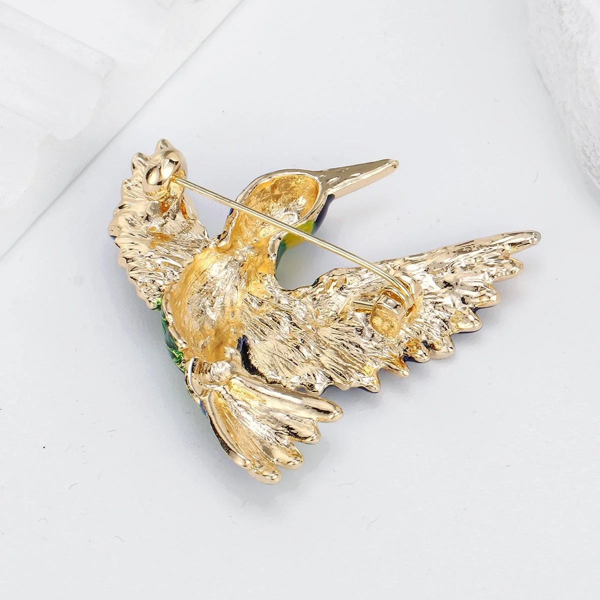 Elegant Alloy Enamel Hummingbird Brooch For Women, Luxury Bird Lapel Pin Corsage Suit Accessory Gift