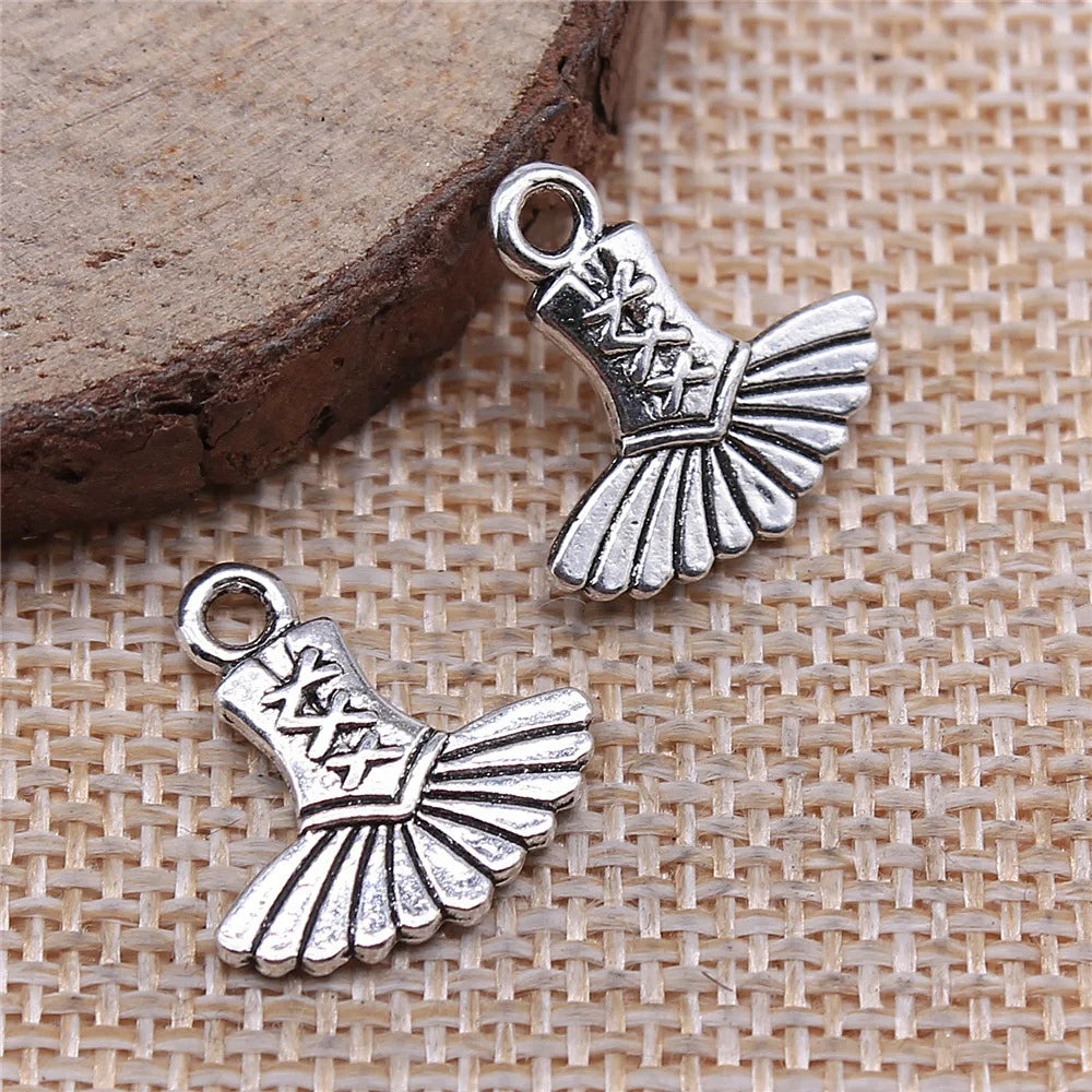 17x17mm 1.2g Antique Silver Zinc Alloy Ballet Tutu Charm Pendant for DIY Necklace Bracelet Making