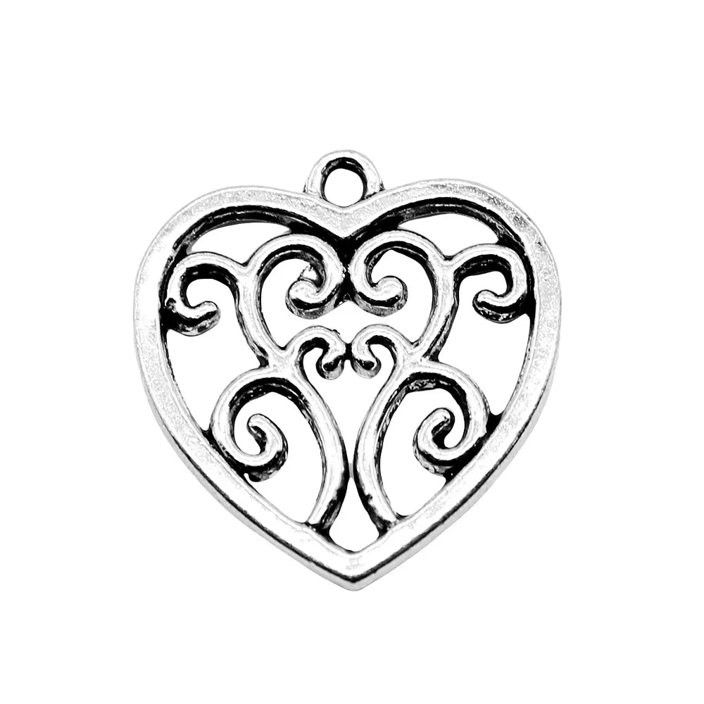 22x21mm 1.8g Antique Silver Zinc Alloy Heart Charm Pendant for DIY Necklace Bracelet Jewelry Making