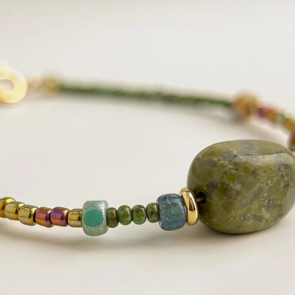 Handmade New Chinese Natural Stone Rice Bead Geometric Circle Line Bracelet