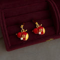 Lucky Red Enamel Gourd Drop Earrings Eco-Friendly Copper New Chinese Ethnic Jewelry
