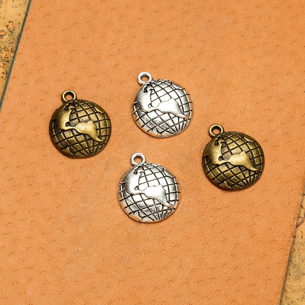 15MM Antique Silver Zinc Alloy Globe Charm Pendant for DIY Necklace Bracelet Jewelry Making
