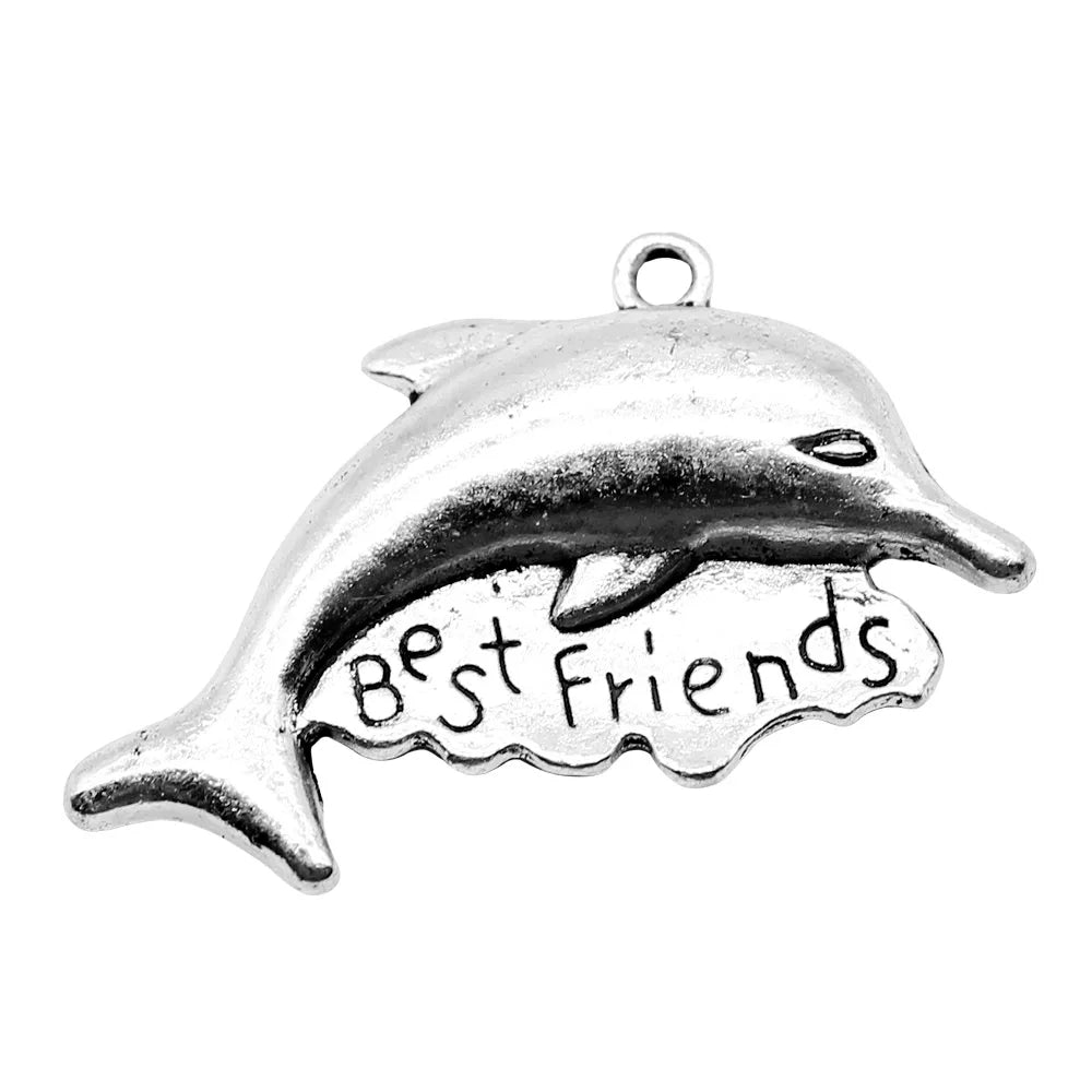 21x35mm 2.8g Zinc Alloy Best Friends Dolphin Charm Pendant for DIY Necklace Bracelet Jewelry Making