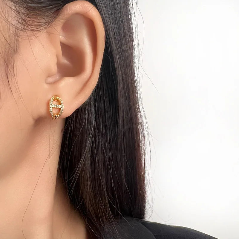 Elegant Geometric Round Hoop Zircon Alloy Stud & Clip On No Piercing Commuter Versatile Earrings